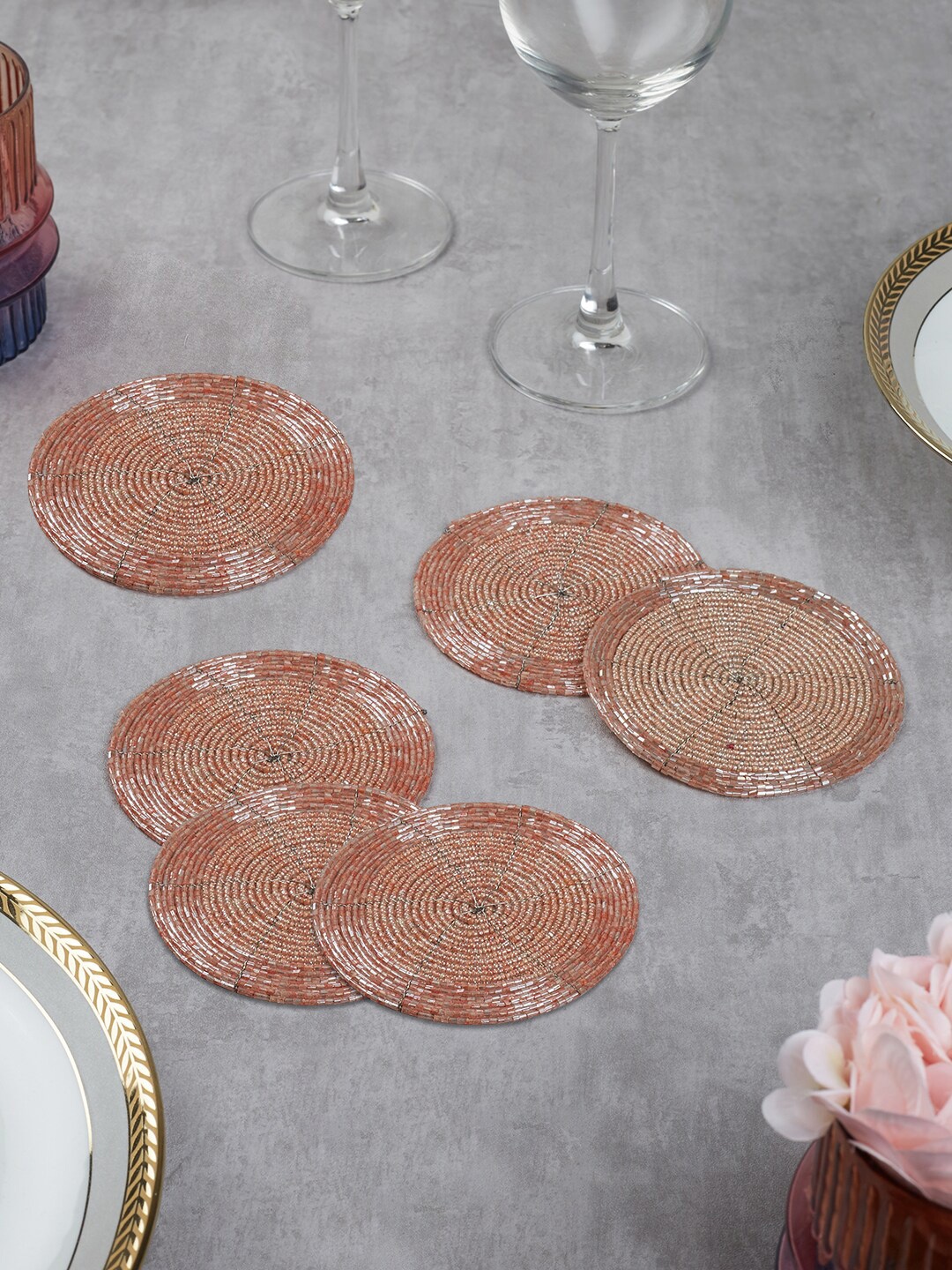 

HomeTown Set Of 6 Rose-Gold Coloured Textured Coasters