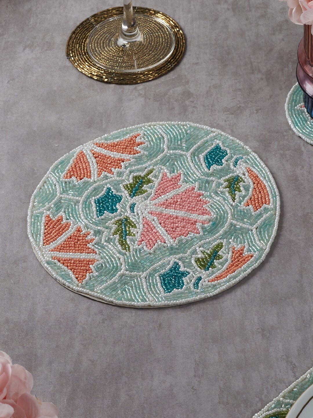 

HomeTown Sea Green & Teal Handmade Beaded Trivet Multi Dining Essentials