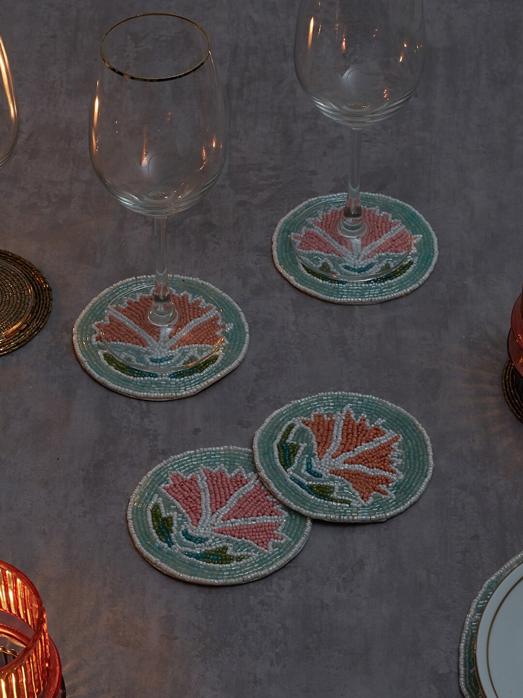 

HomeTown Set Of 4 Beaded Coasters, Green