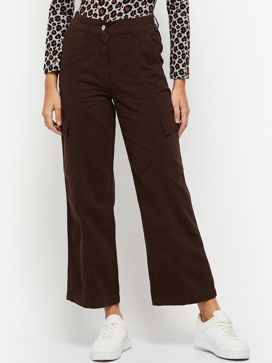 

max Women Brown Flared Cargos Trousers