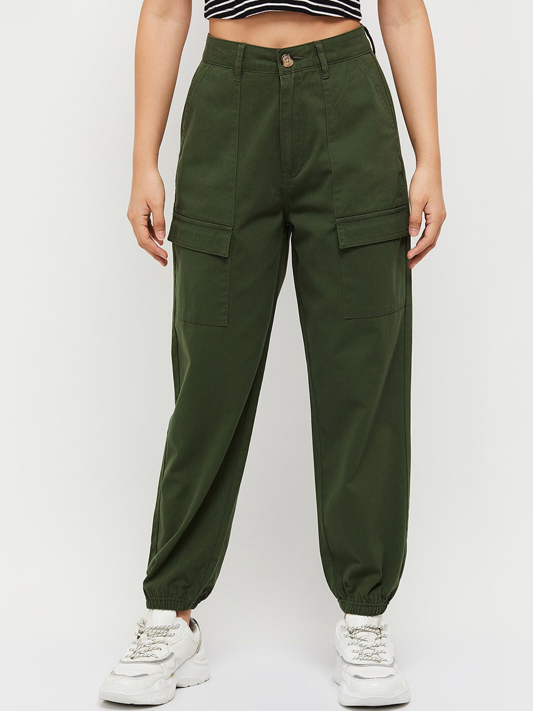 

max Women Green Cotton Joggers Trousers