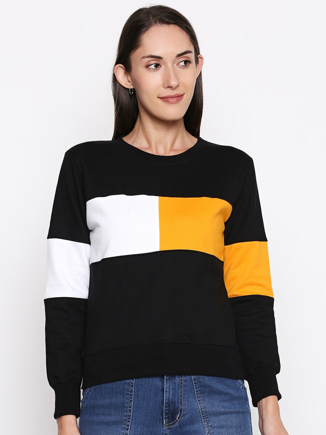 

JHANKHI Women Black Colourblocked Sweatshirt