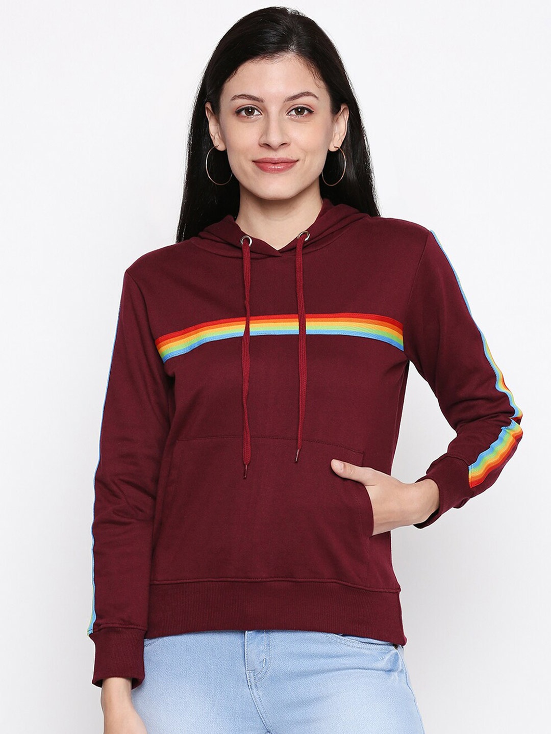 

JHANKHI Women Red Printed Hooded Sweatshirt