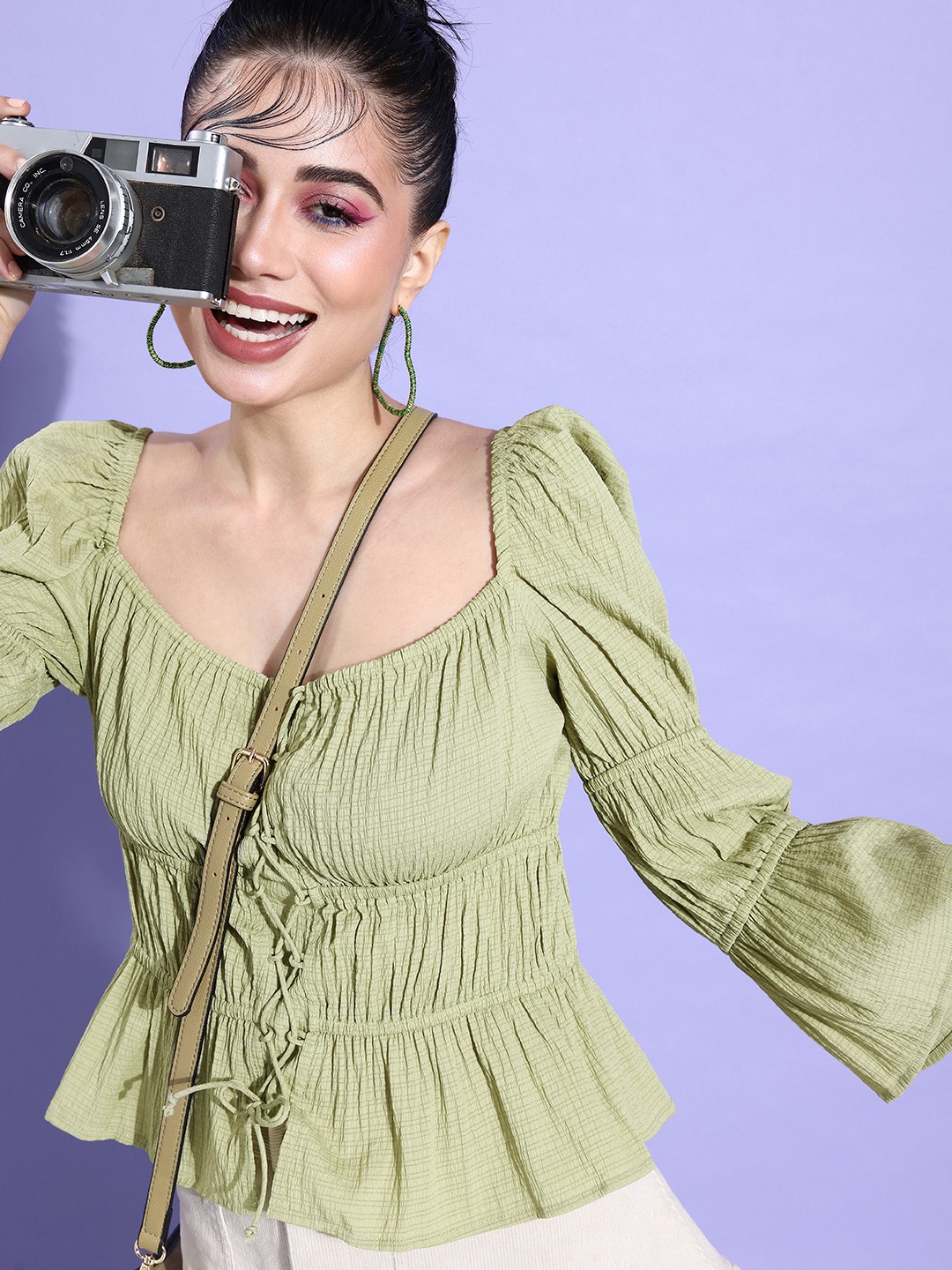 

Mast & Harbour Gathered Peplum Top, Green