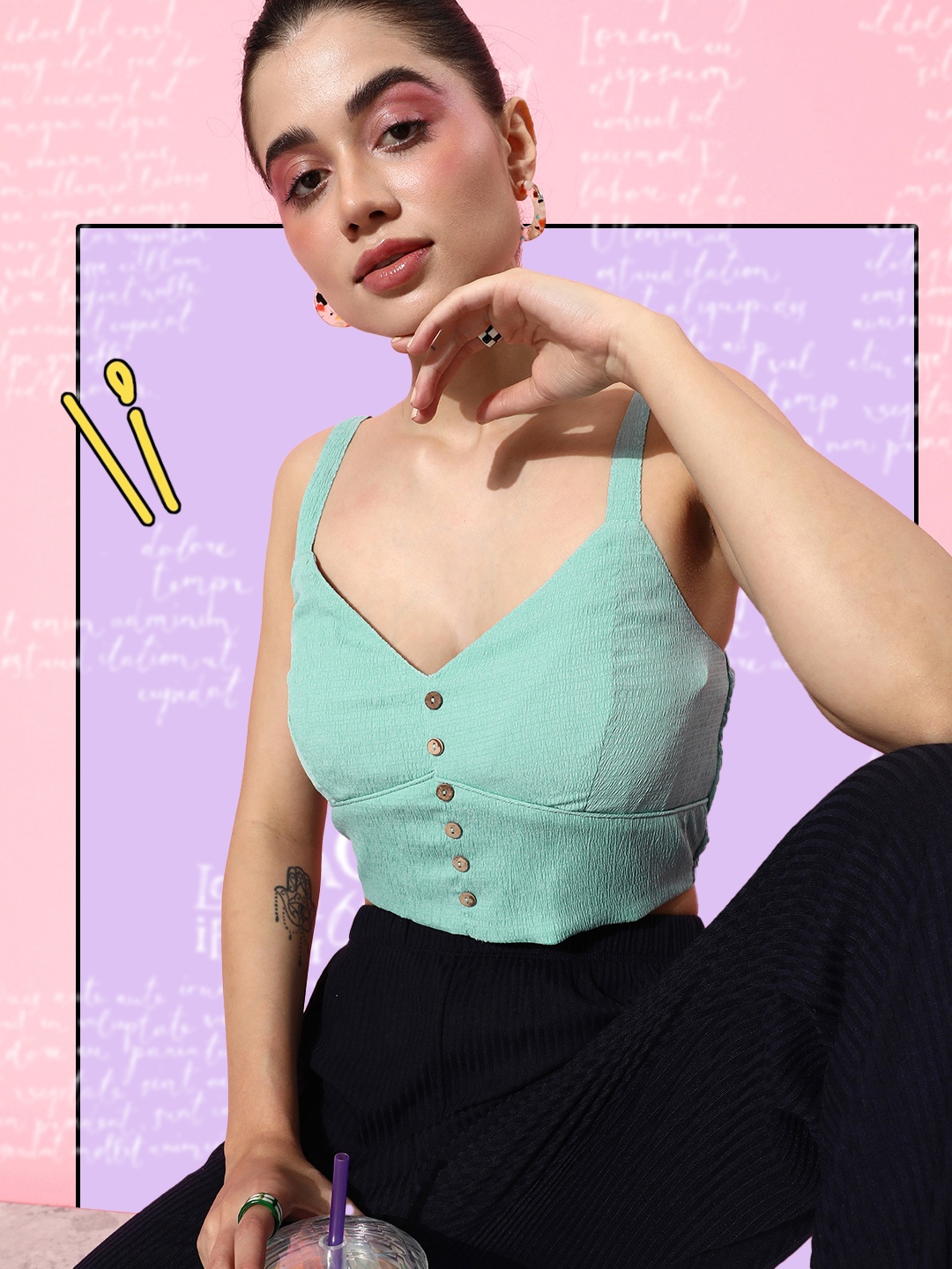 

Mast & Harbour Aqua Green Underbust Curve College Cool Super Cropped Top, Sea green