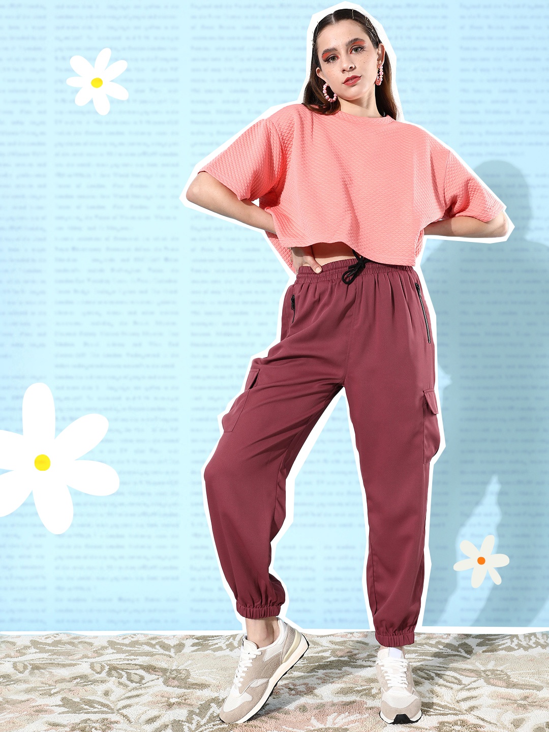 

Mast & Harbour Women Solid Pleated Joggers, Burgundy