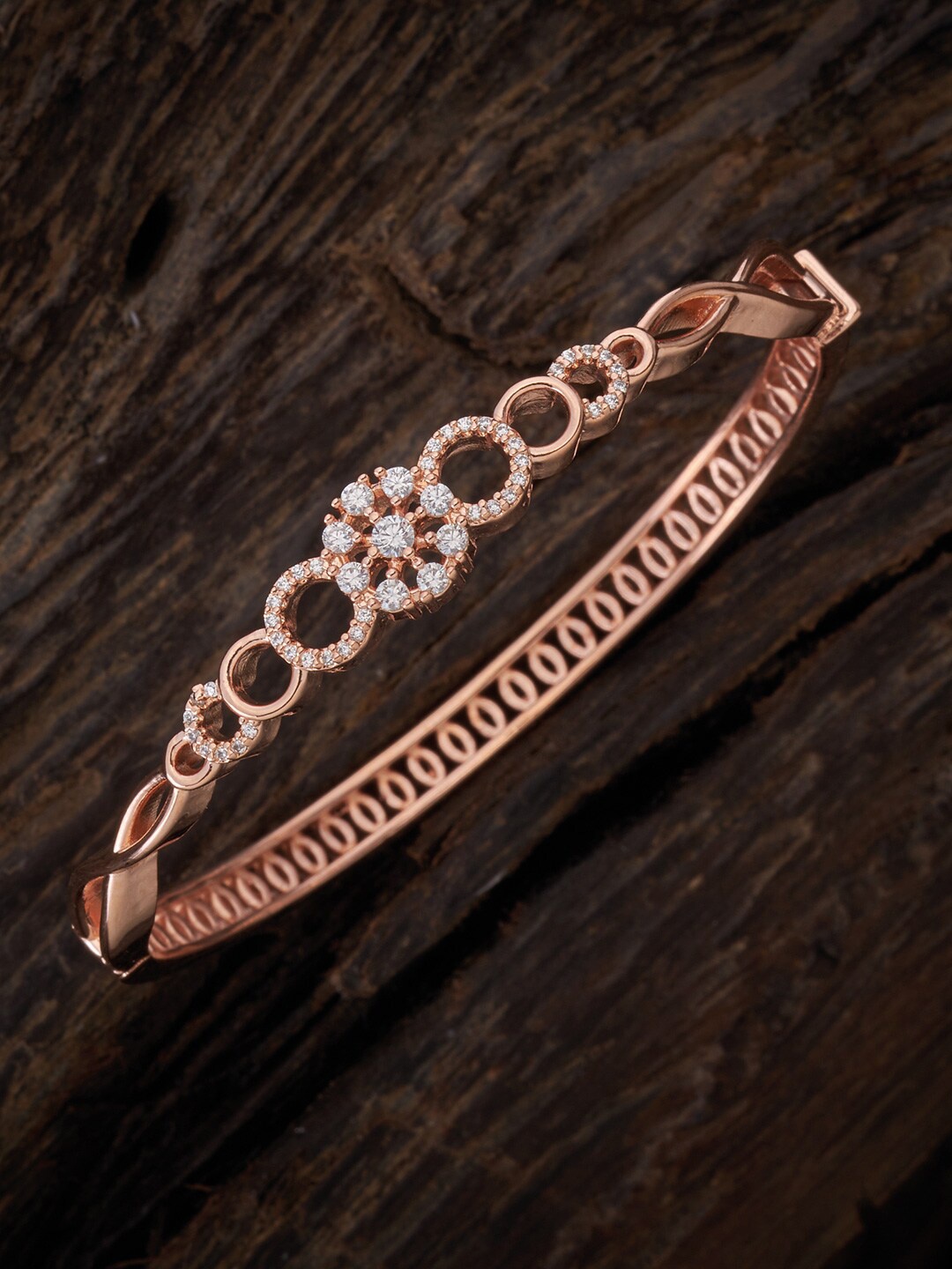 

Kushal's Fashion Jewellery Women Rose Gold & White Cubic Zirconia Rose Gold-Plated Kada Bracelet
