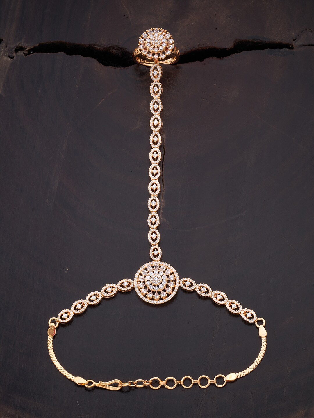 

Kushal's Fashion Jewellery Women Gold-Toned & White Cubic Zirconia Gold-Plated Ring Bracelet