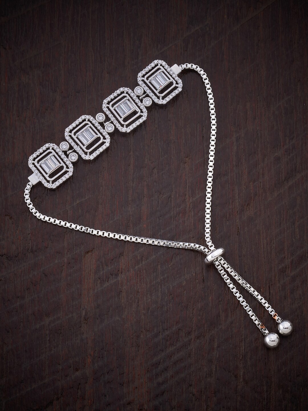 

Kushal's Fashion Jewellery Women Rhodium-Plated & White CZ Studded Wraparound Bracelet, Silver
