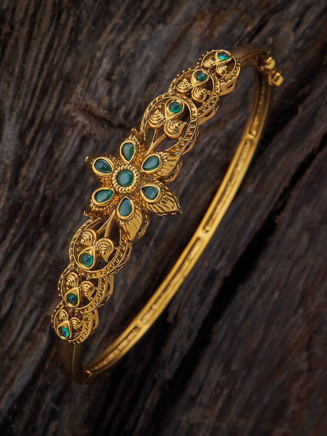 

Kushal's Fashion Jewellery Women Gold-Toned & Green Antique Kada Bracelet