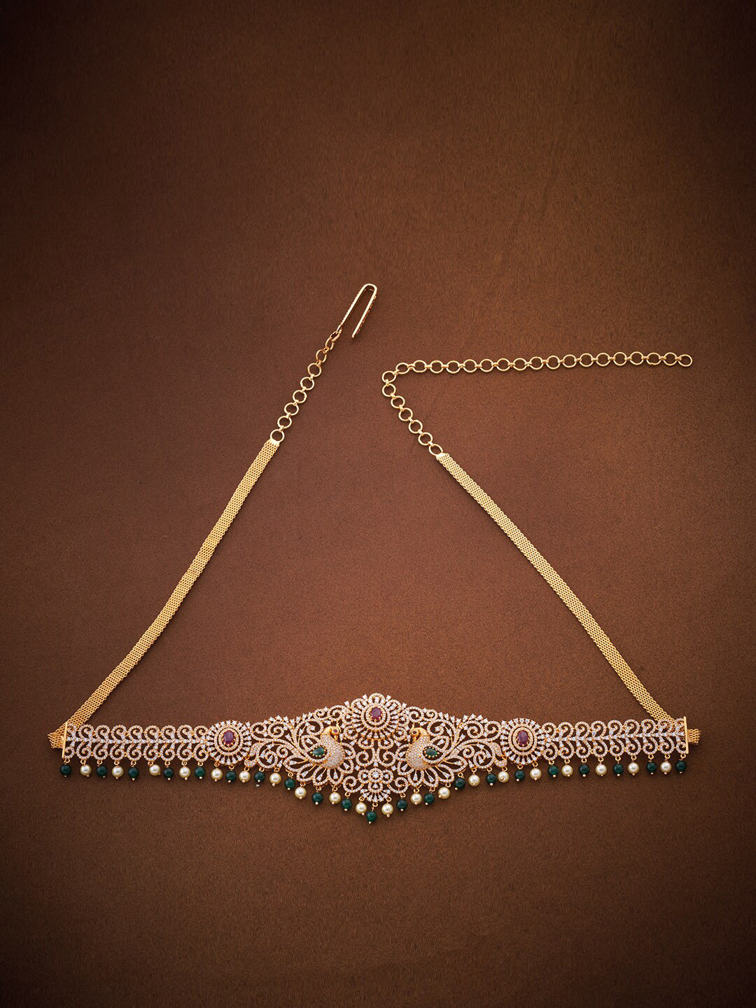

Kushal's Fashion Jewellery Gold-Plated Red & Green Beaded Kamarband