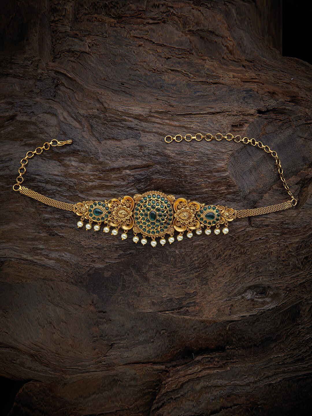 

Kushal's Fashion Jewellery Women Gold-Toned & Green Antique Gold-Plated Armlet Bracelet