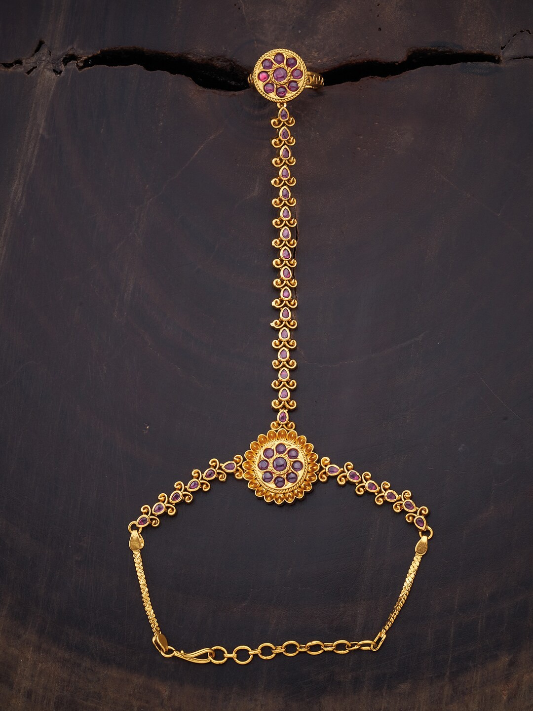 

Kushal's Fashion Jewellery Women Gold-Toned & Red Antique Ring Bracelet