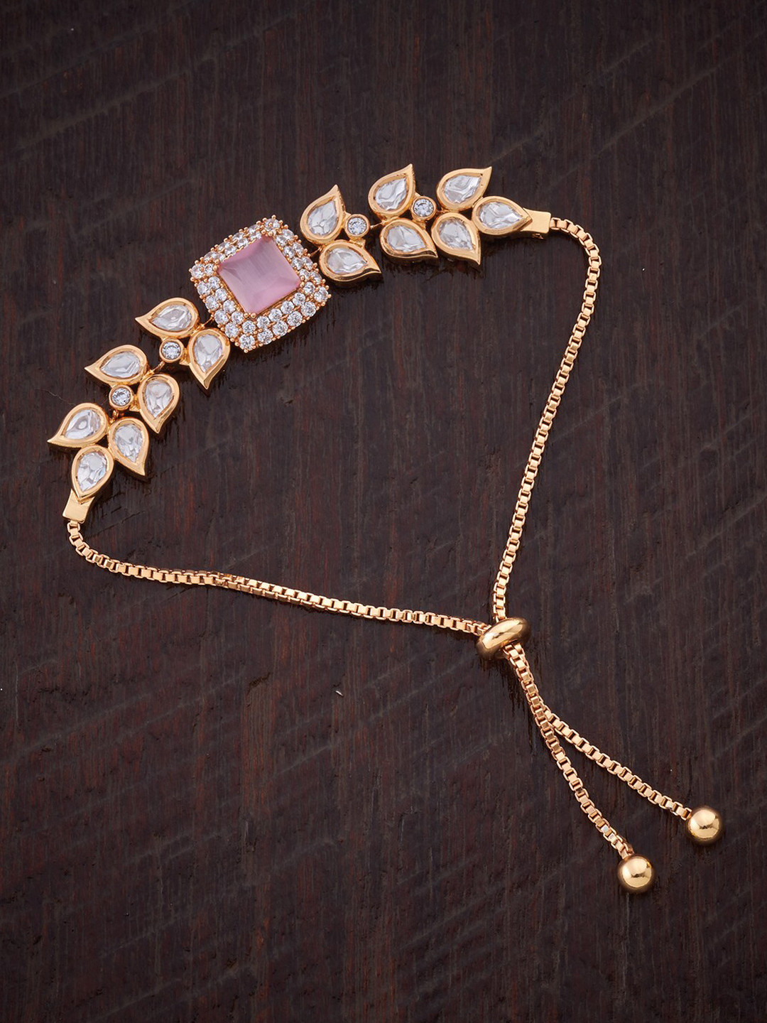 

Kushal's Fashion Jewellery Women Gold-Toned & Pink Kundan Bangle-Style Bracelet