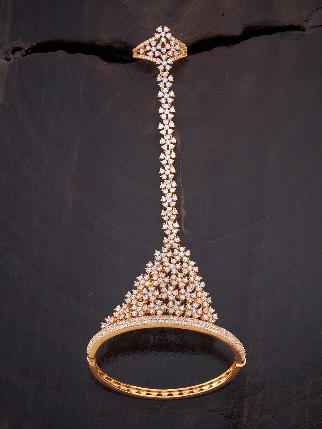 

Kushal's Fashion Jewellery Women Gold-Toned & White Cubic Zirconia Gold-Plated Ring Bracelet