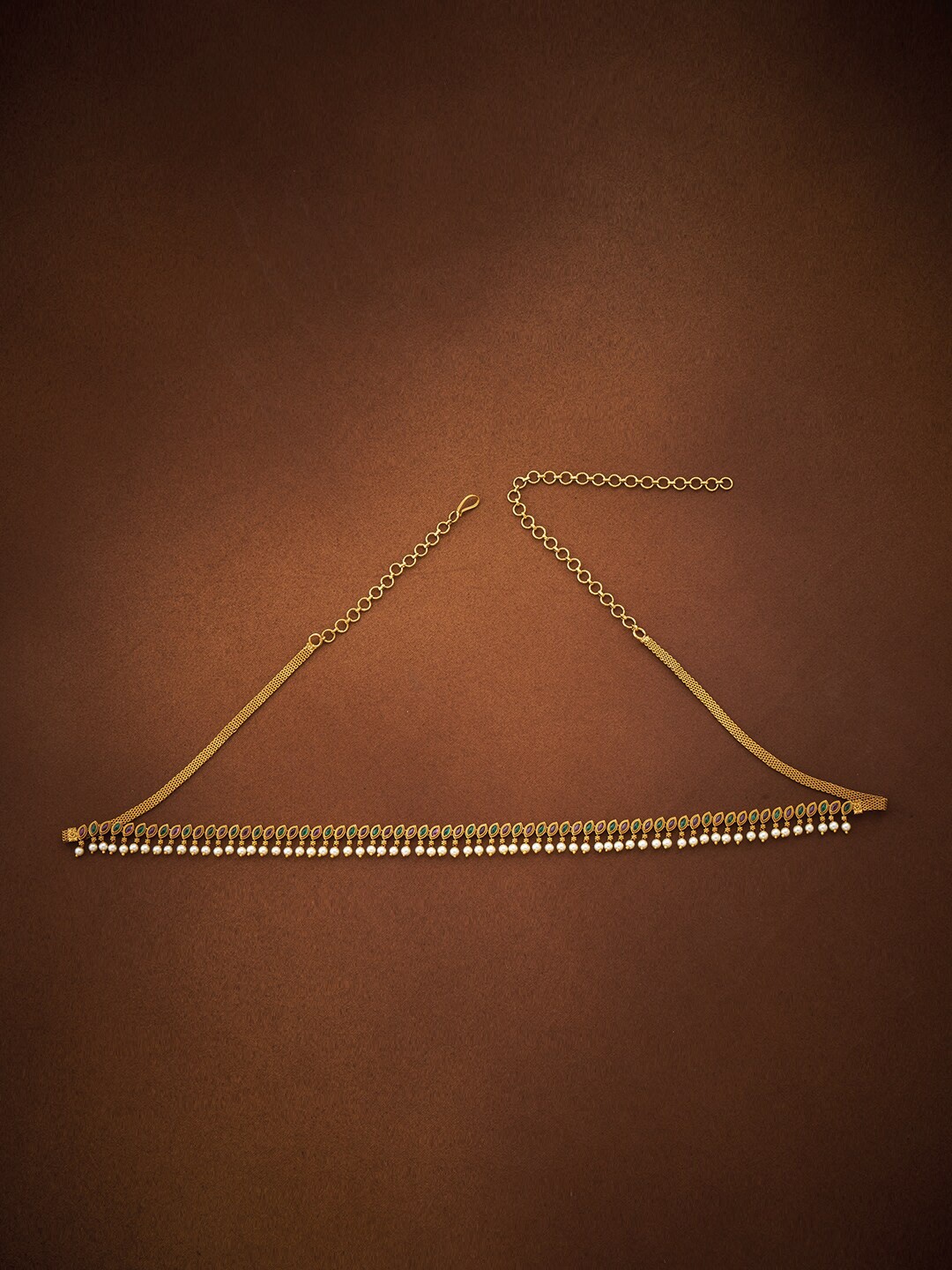 

Kushal's Fashion Jewellery Gold-Toned Pink & Green Stone Studded Kamarbandh