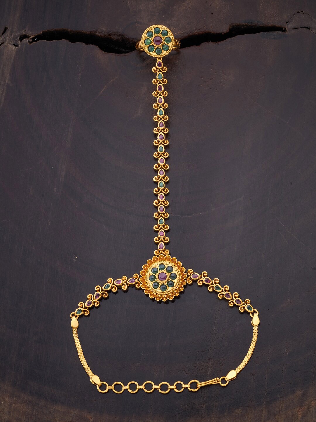 

Kushal's Fashion Jewellery Women Gold-Toned & Green Antique Ring Bracelet