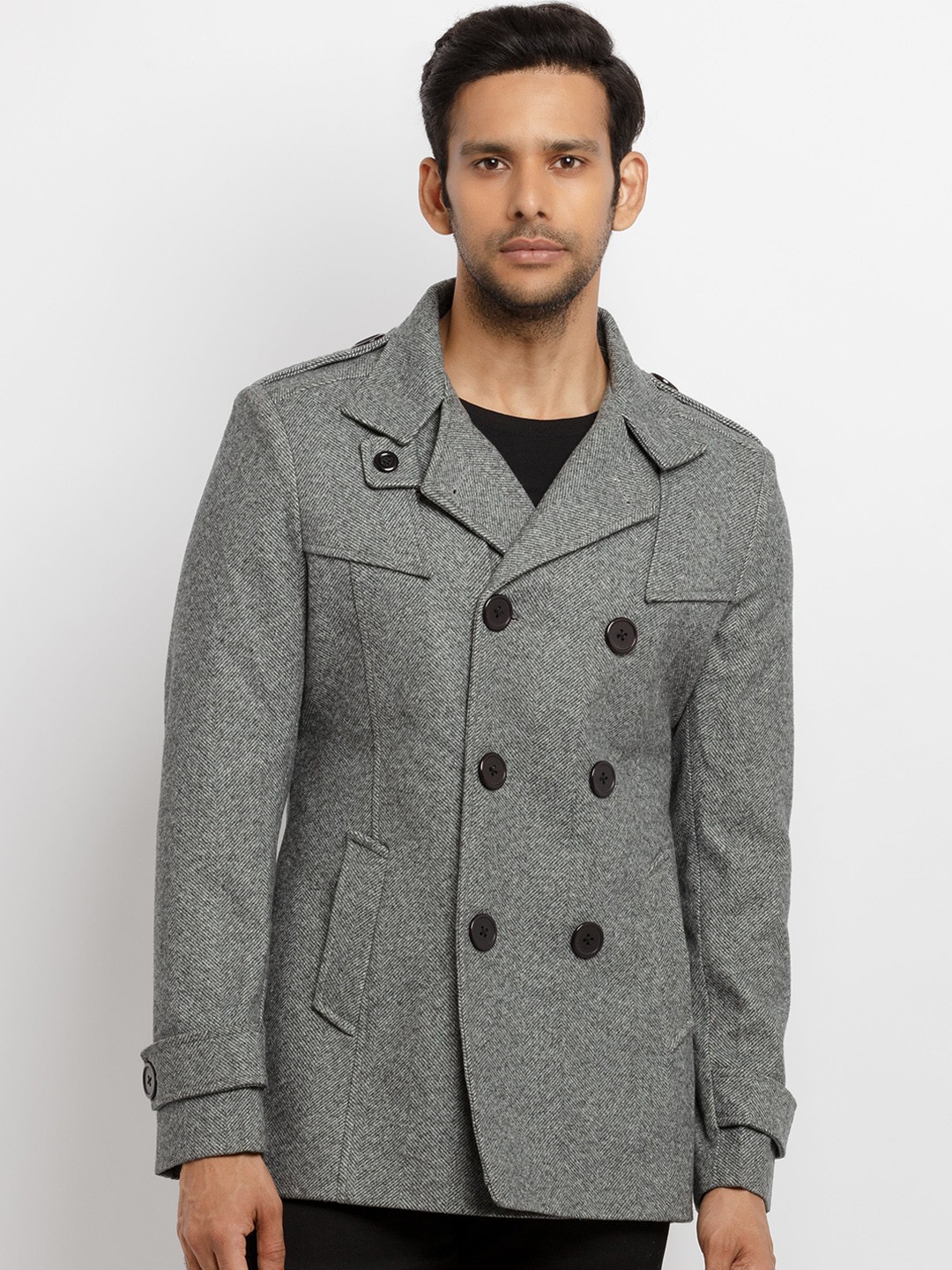 

Status Quo Men Charcoal Solid Lapel Collar Long Sleeves Tailored Jacket