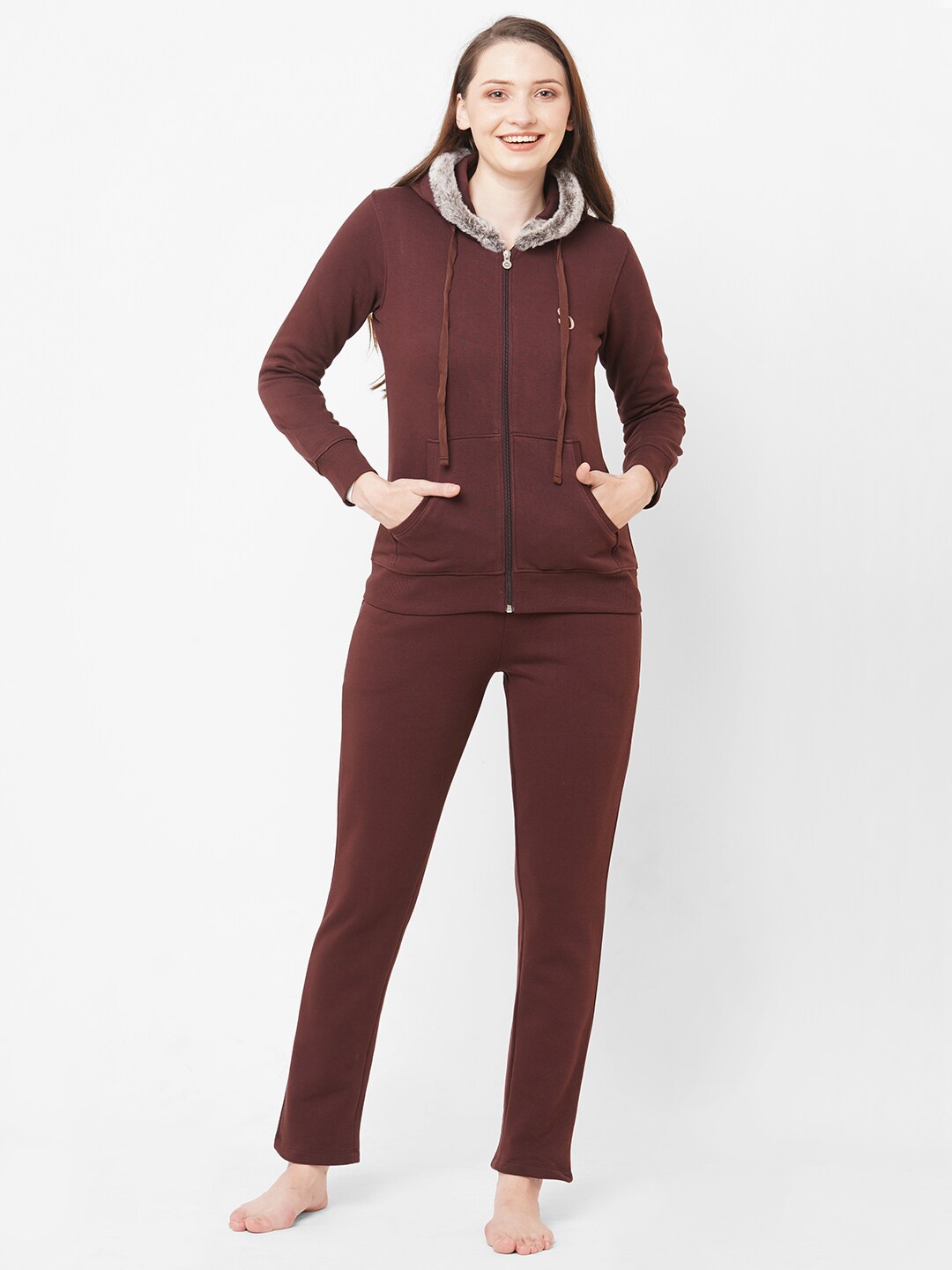 

Sweet Dreams Women Brown Solid Hooded Tracksuits