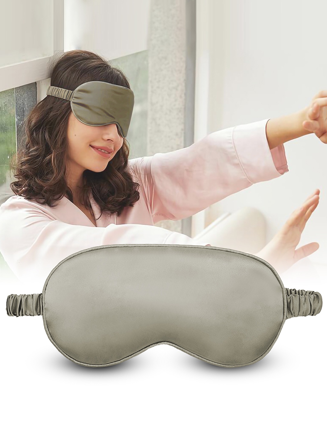 

JENNA Solid Silk Sleeping Eye Mask, Grey