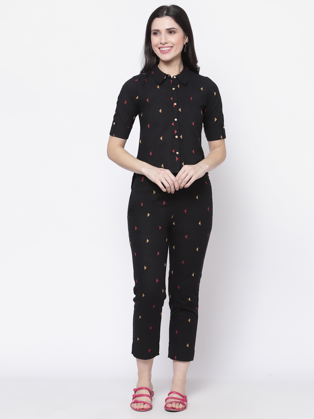 

bellamia Women Black & Red Printed Pure Cotton Co-Ords