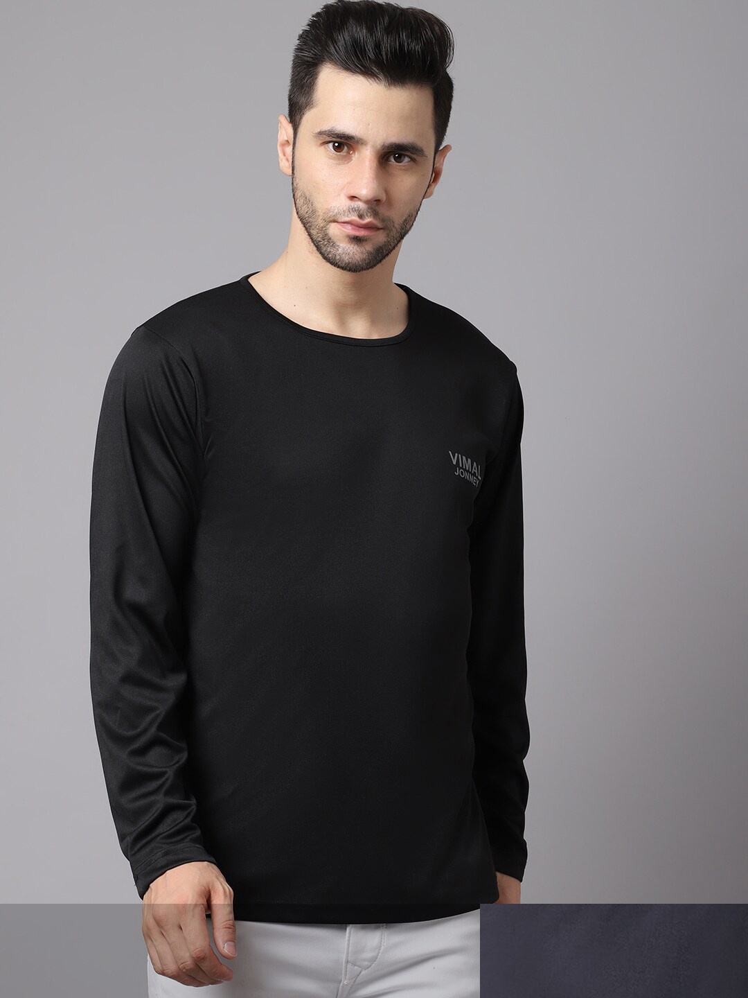 

MACK JONNEY JONNEY Pack Of 2 Men Black & Grey Solid T-shirt