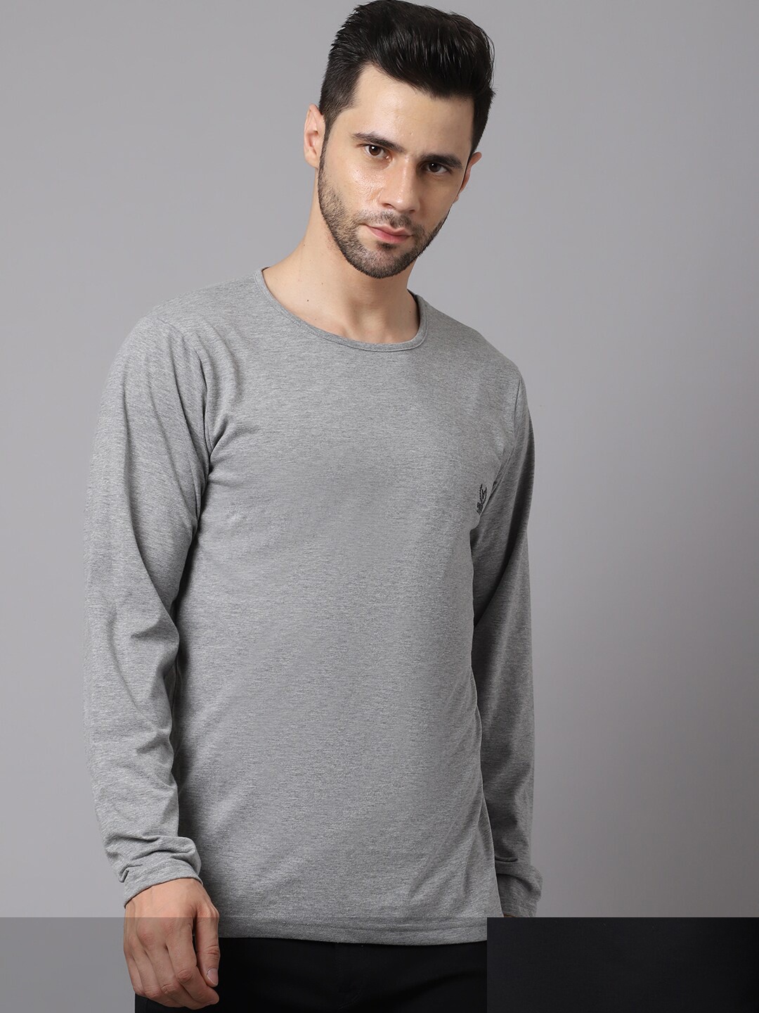 

MACK JONNEY Set of 2 Black & Grey Men Solid T-shirt