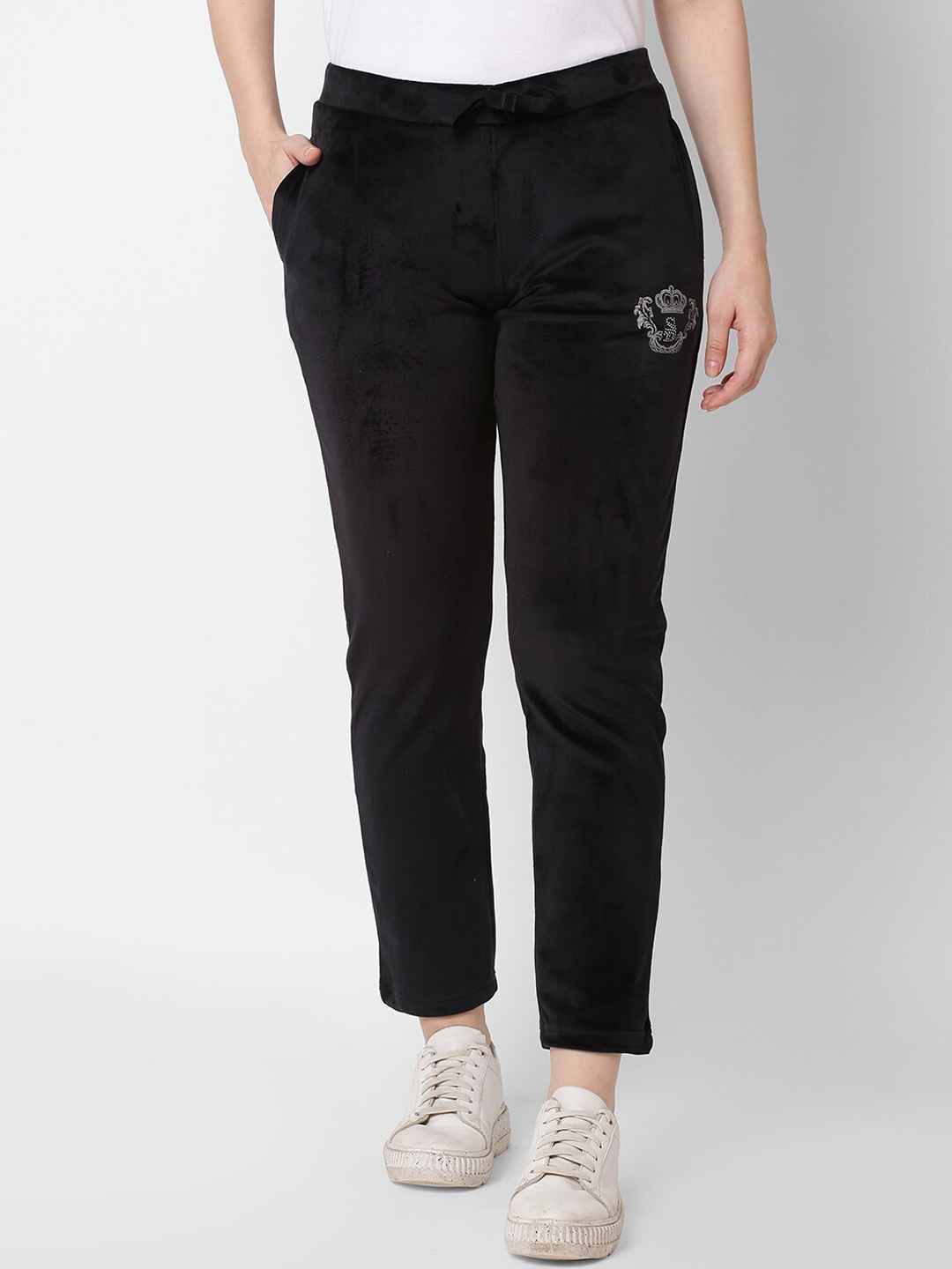 

Sweet Dreams Women Black Solid Velvet Track Pant