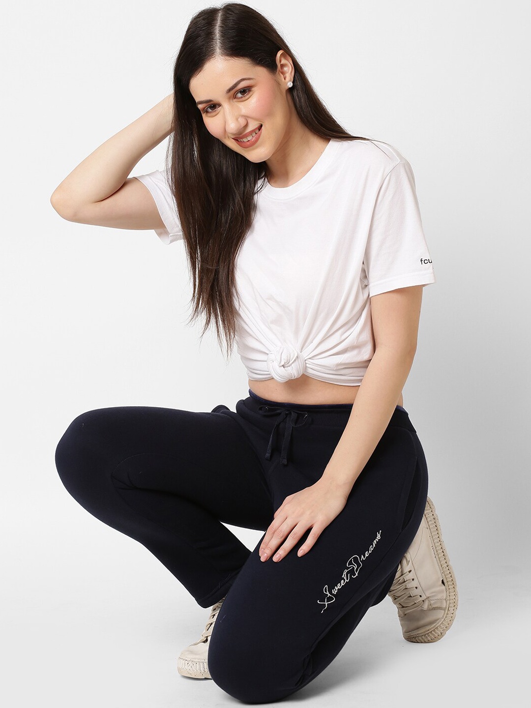 

Sweet Dreams Women Navy Blue Solid Cotton Track Pant