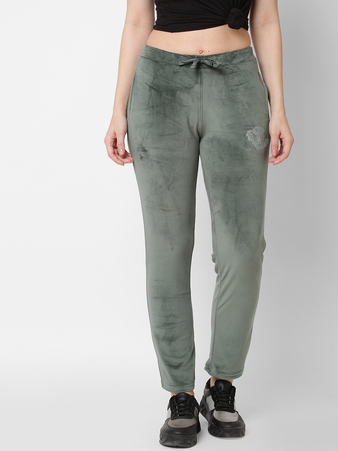 

Sweet Dreams Women Green Solid Velvet Track Pants