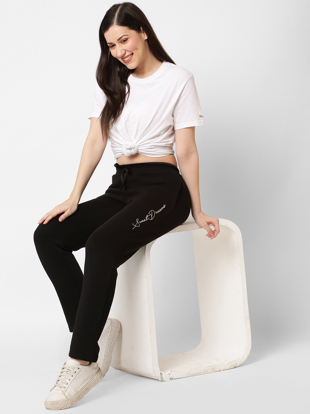 

Sweet Dreams Women Black Solid Cotton Track Pants