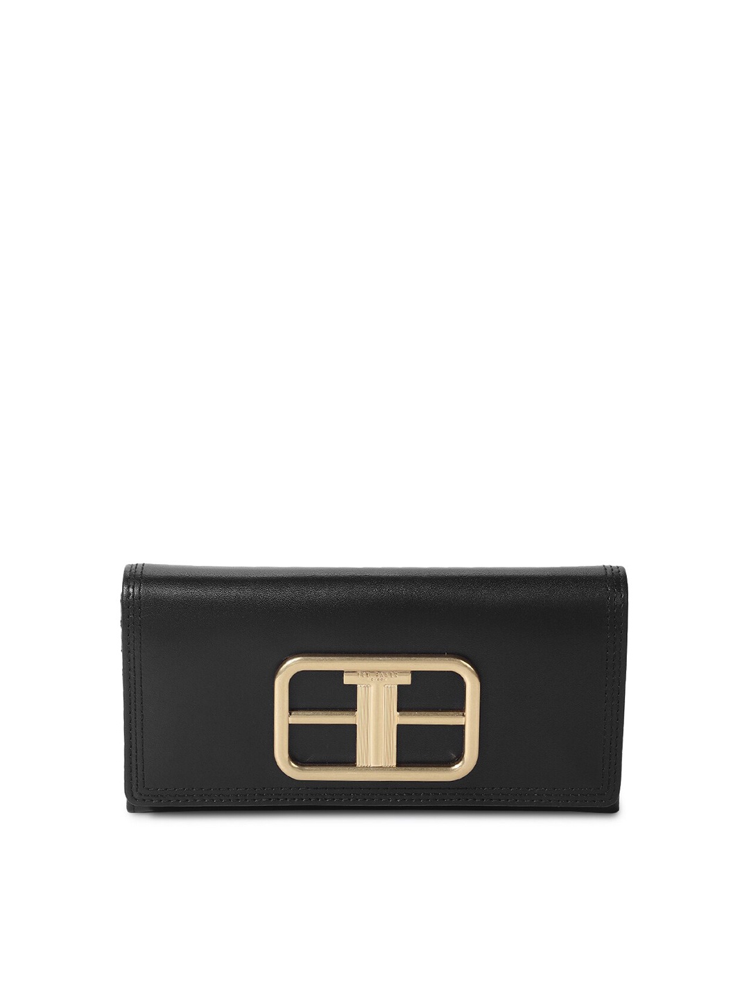 

Ted Baker Women Black & Gold-Toned Leather Card Holder with Passport Holder