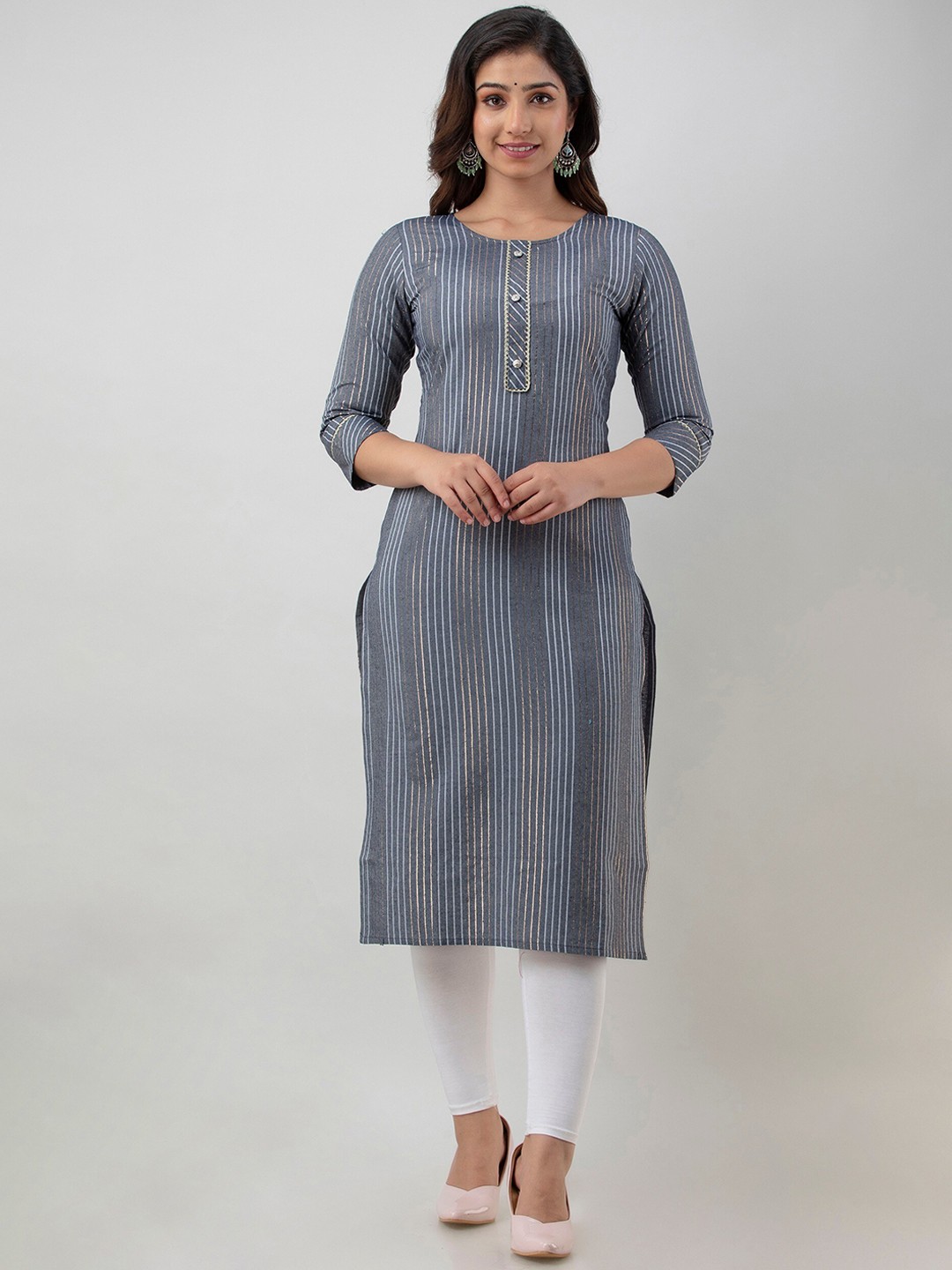 

CKM Women Grey Printed Thread Work Kurta