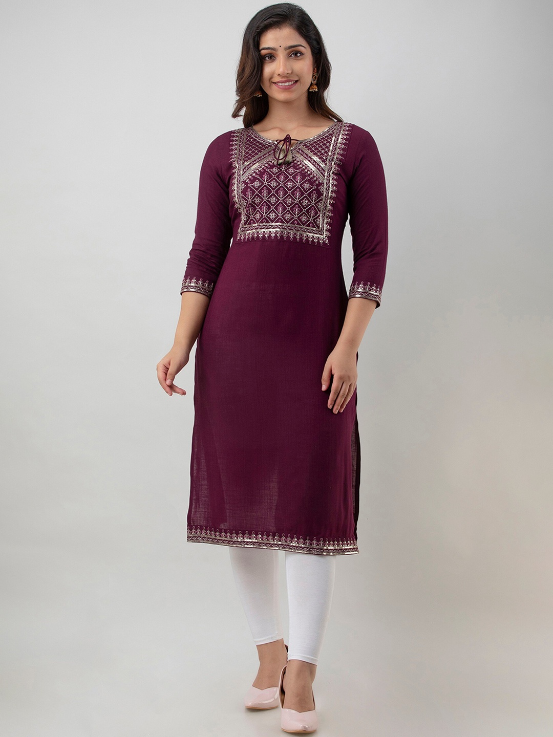 

CKM Women Purple Solid Yoke Design Kurta