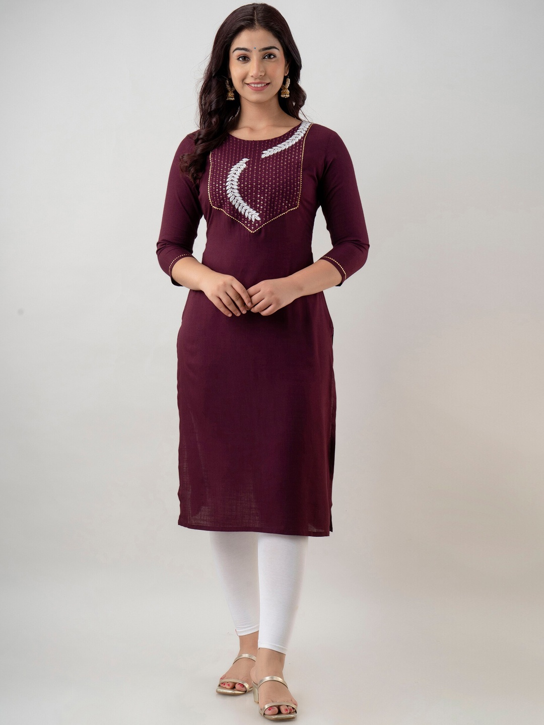 

CKM Women Purple Solid Yoke Design Thread Work Kurta