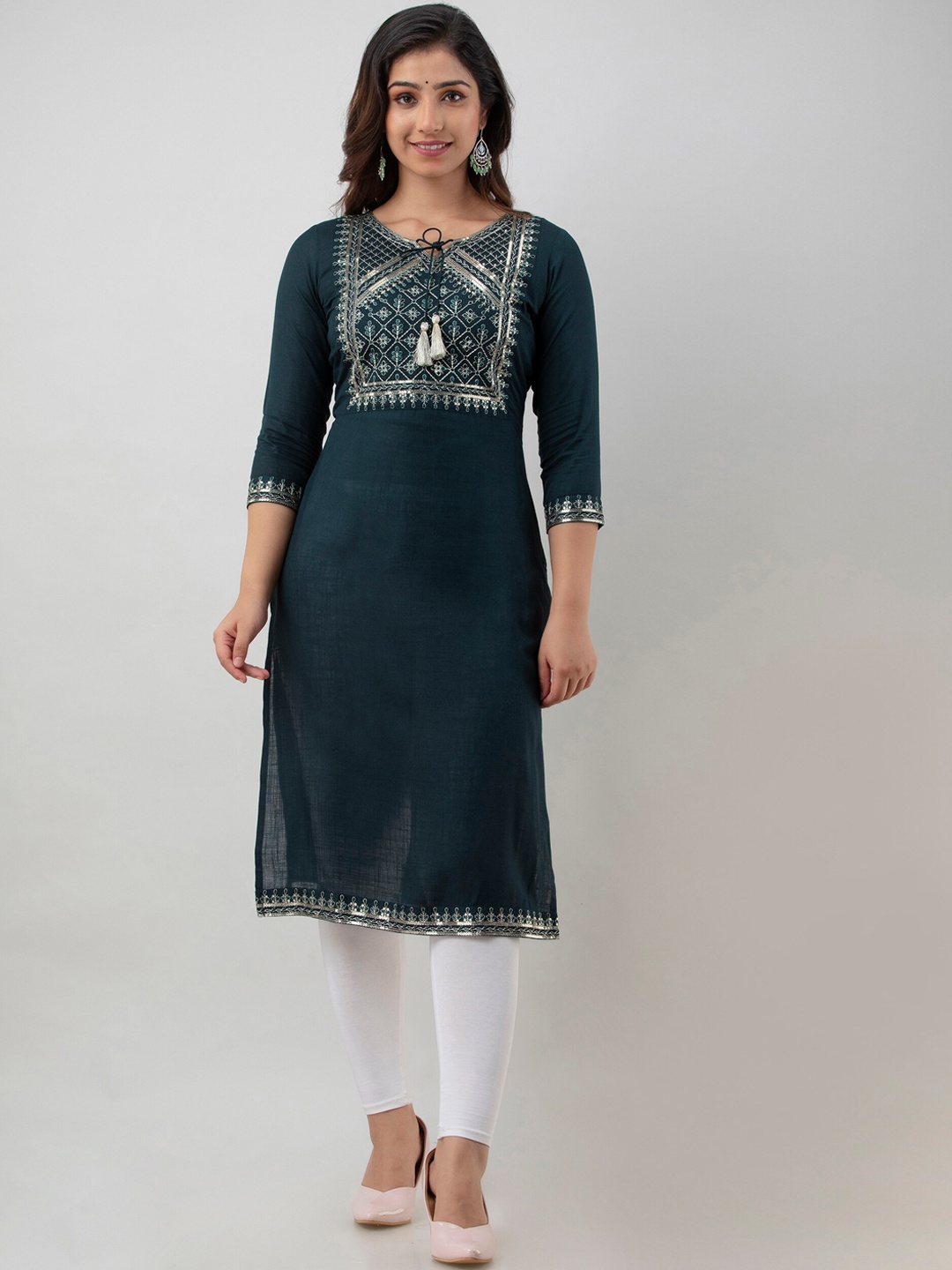 

CKM Women Green Solid Yoke Design Kurta