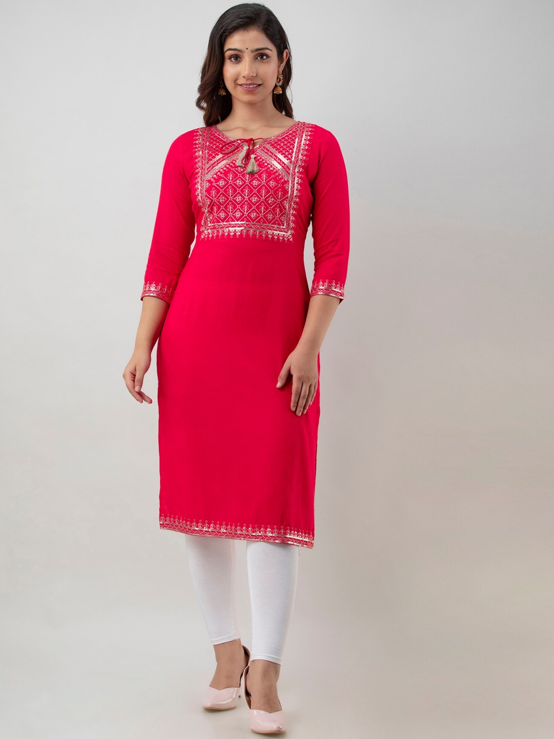 

CKM Women Pink Solid Yoke Design Kurta