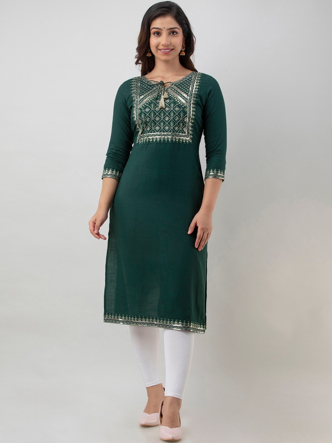 

CKM Women Green Solid Yoke Design Kurta