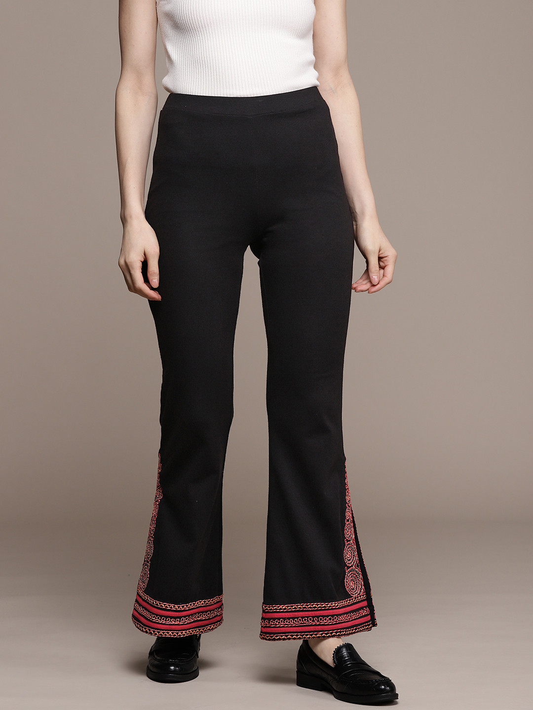 

Ritu Kumar Women Ethnic Motifs Embroidered Relaxed Straight Leg Trousers, Black