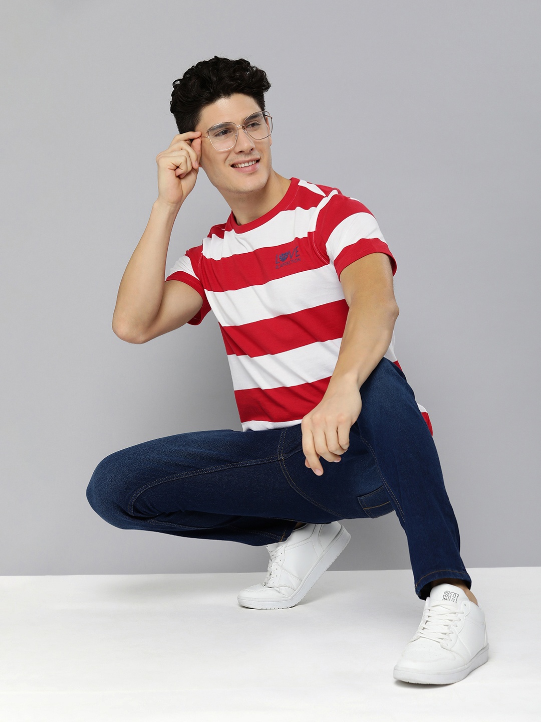 

Mast & Harbour Typography Striped Pure Cotton T-shirt, Red