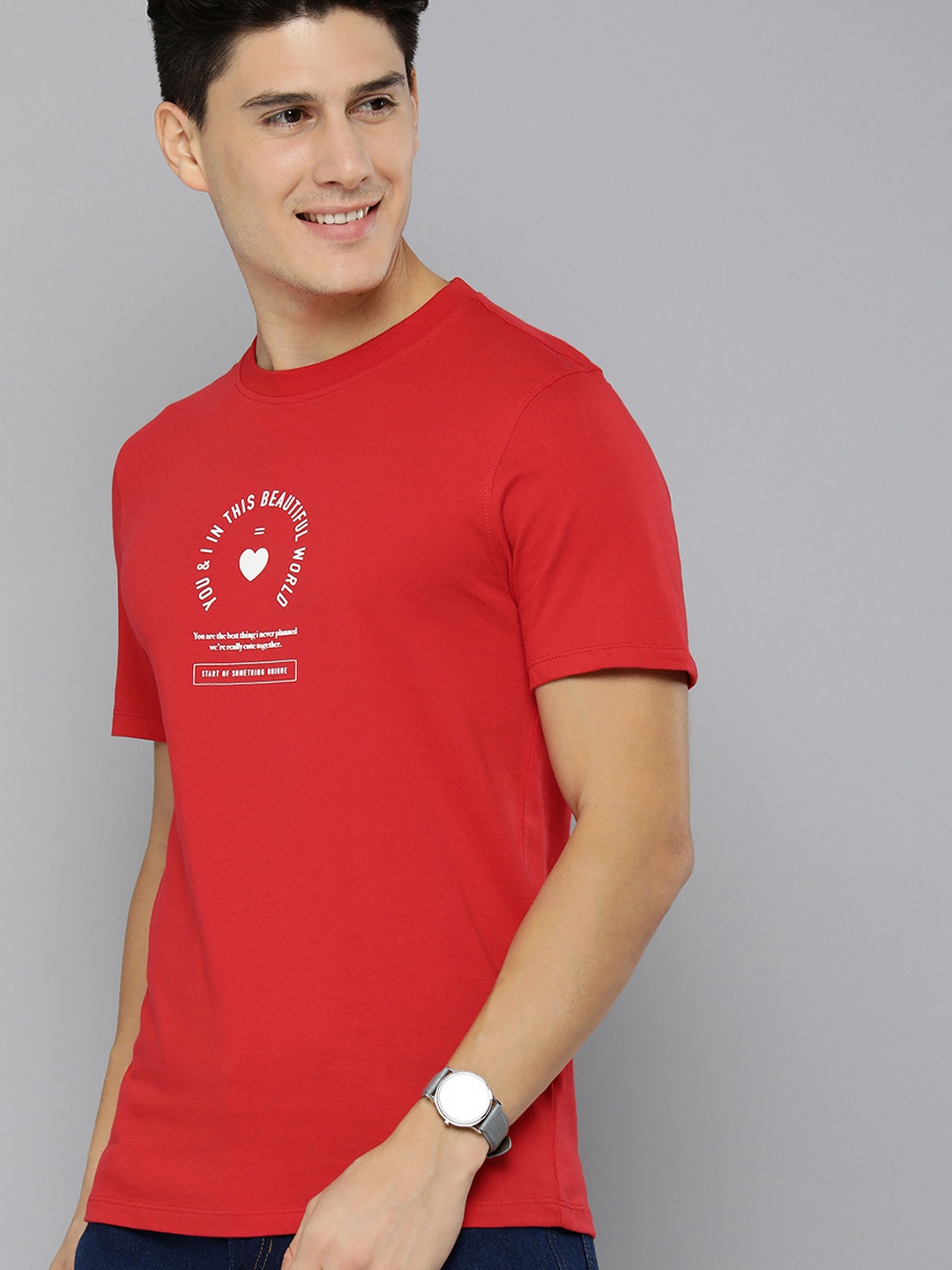 

Mast & Harbour Men Typography Printed Pure Cotton T-shirt, Red