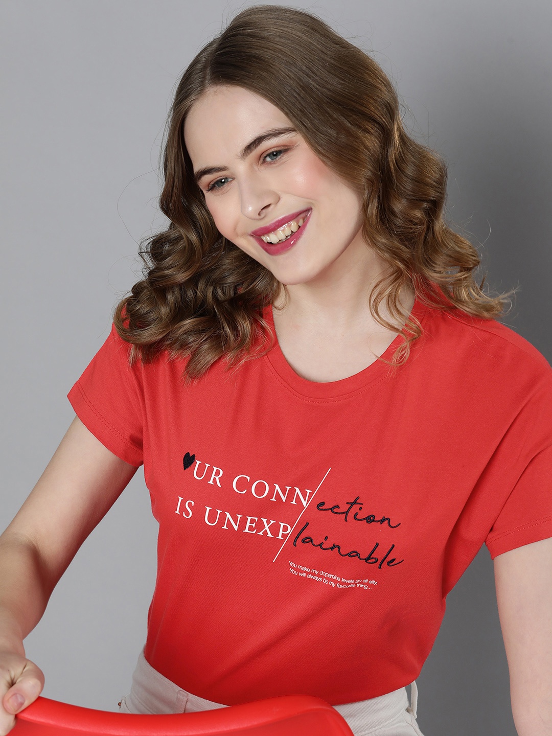 

Mast & Harbour Women Typography Printed Pure Cotton T-shirt, Red