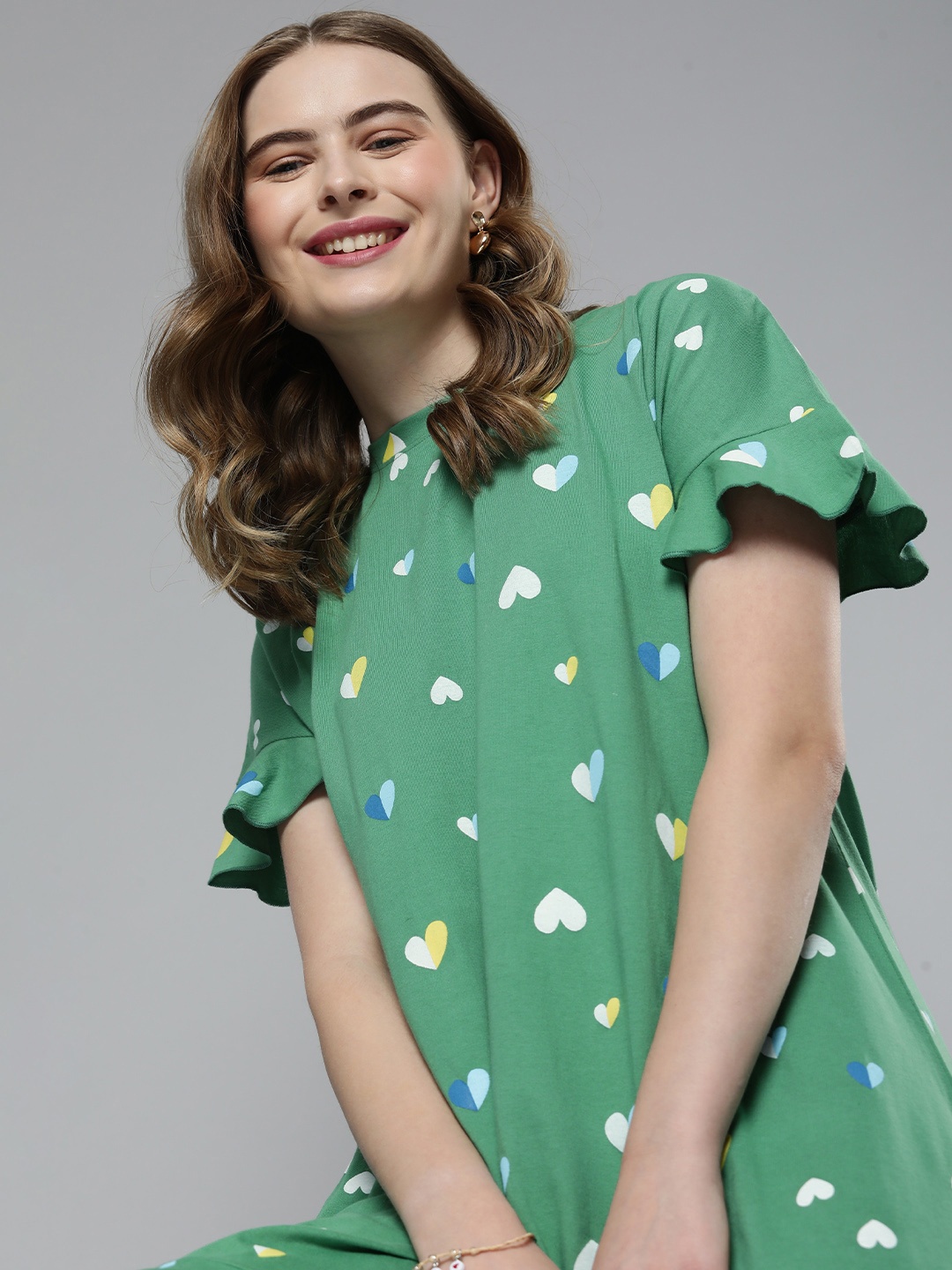 

Mast & Harbour Pure Cotton Geometric Printed A-Line Dress, Green