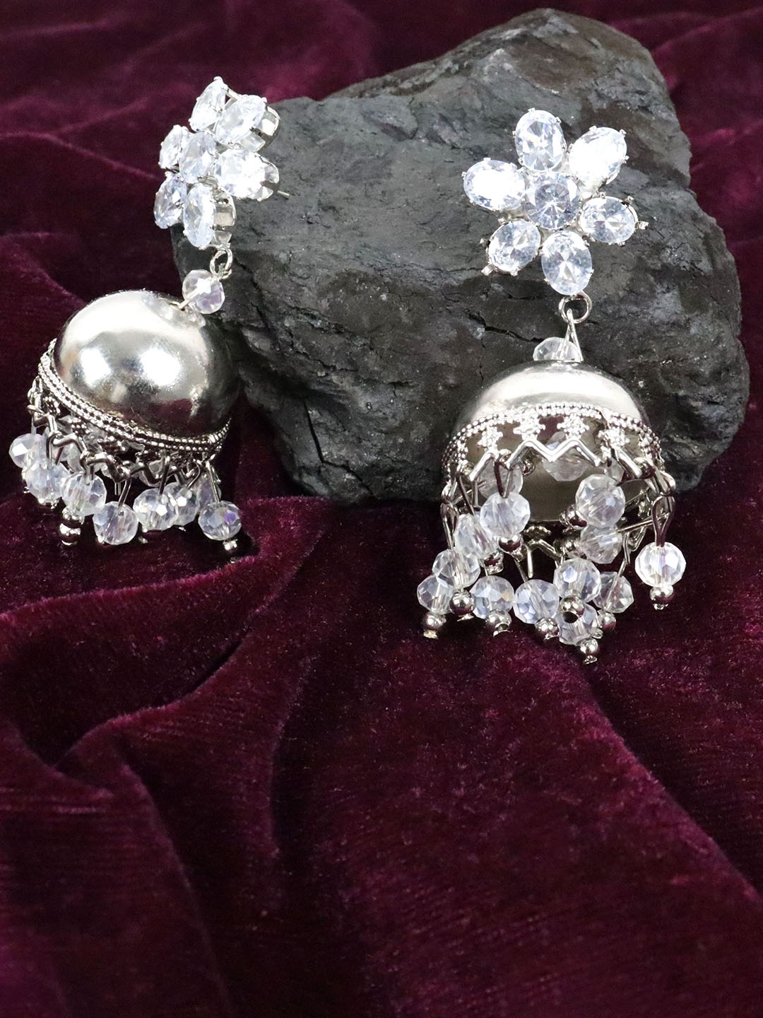 

Krelin Silver-Toned Brass-Plated Jhumkas Earrings