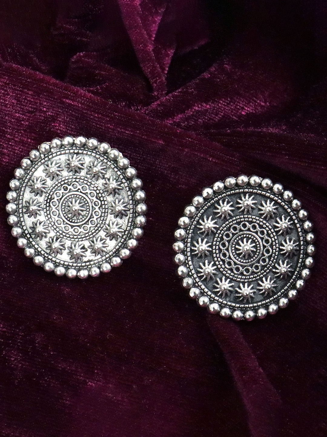 

Krelin Silver-Toned Oxidized Circular Studs Earrings