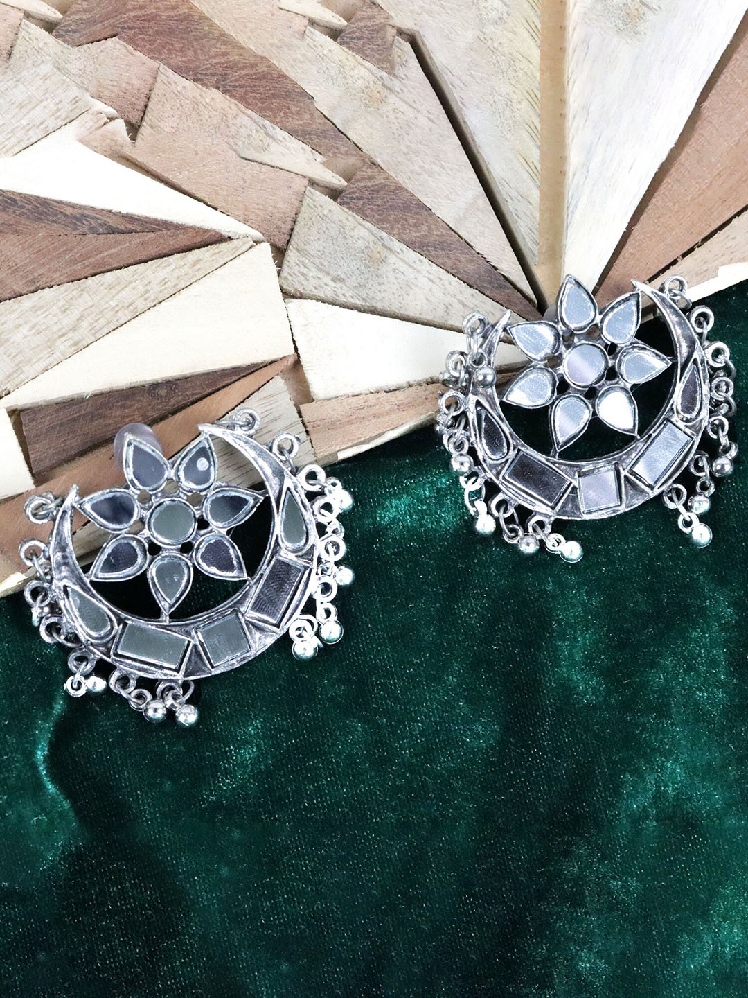 

Krelin Silver-Toned Oxidised Chandbalis Earrings