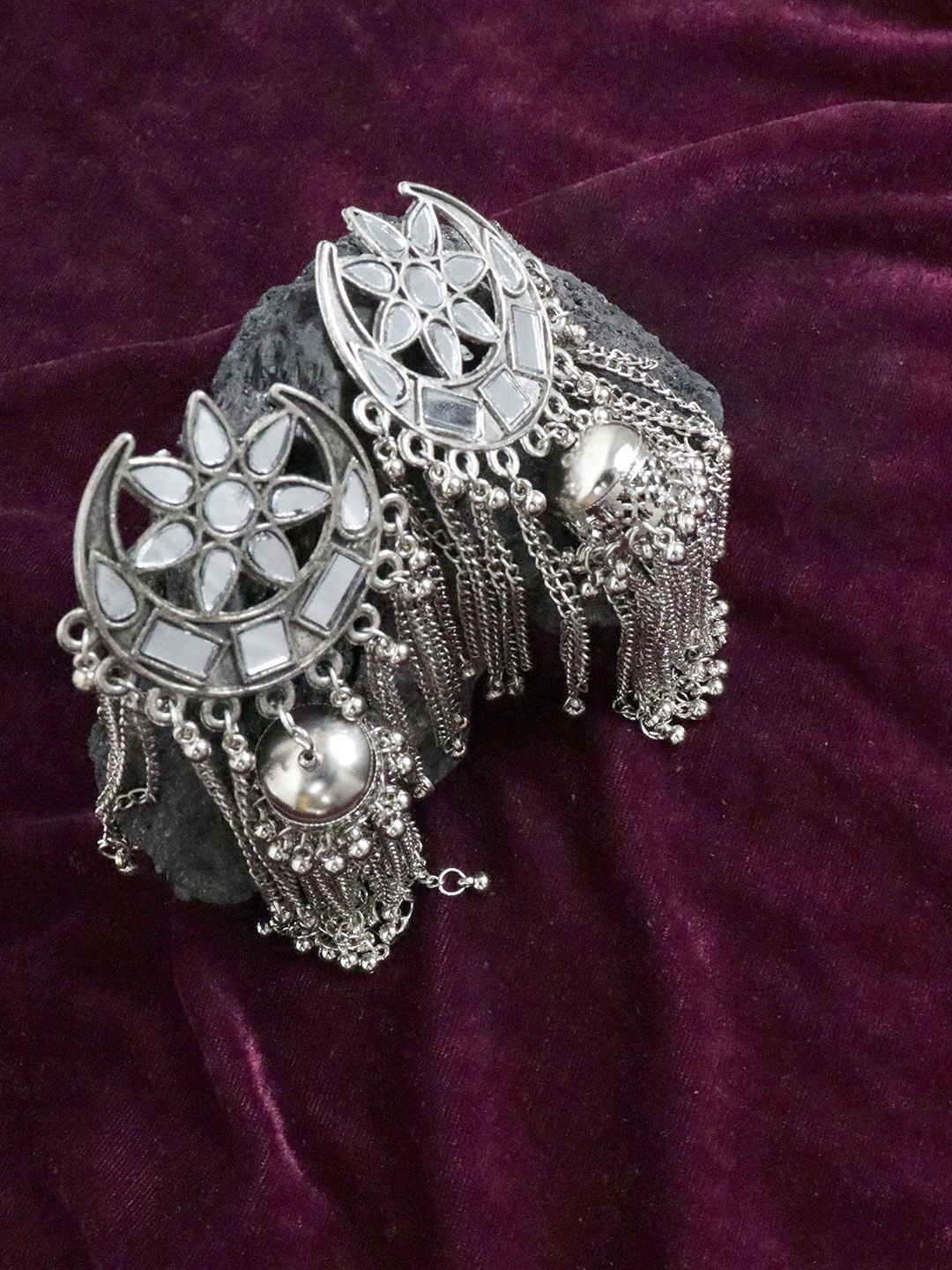 

Krelin Silver-Toned Oxidized Jhumka Earrings