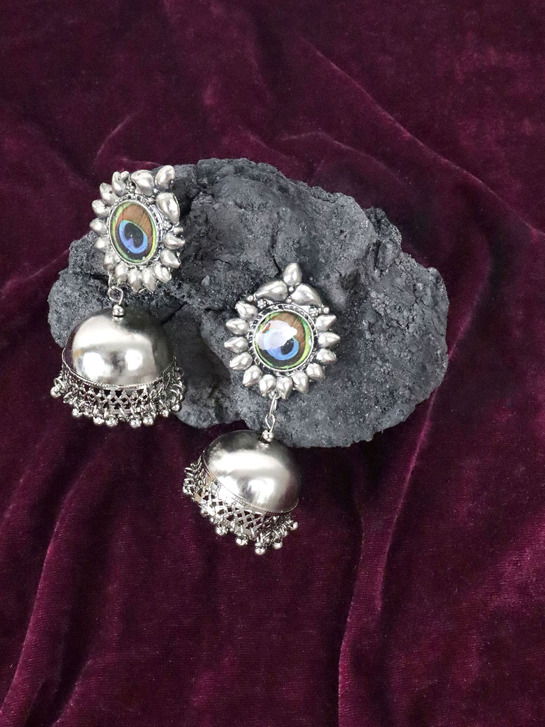 

Krelin Silver-Plated Dome Shaped Jhumkas Earrings
