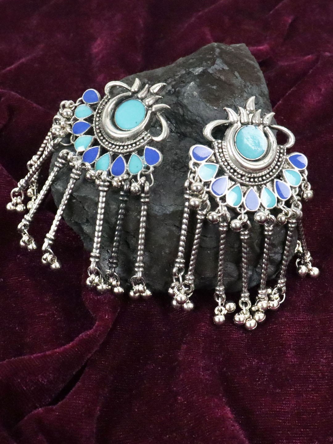 

Krelin Silver-Toned & Blue Quirky Drop Earrings