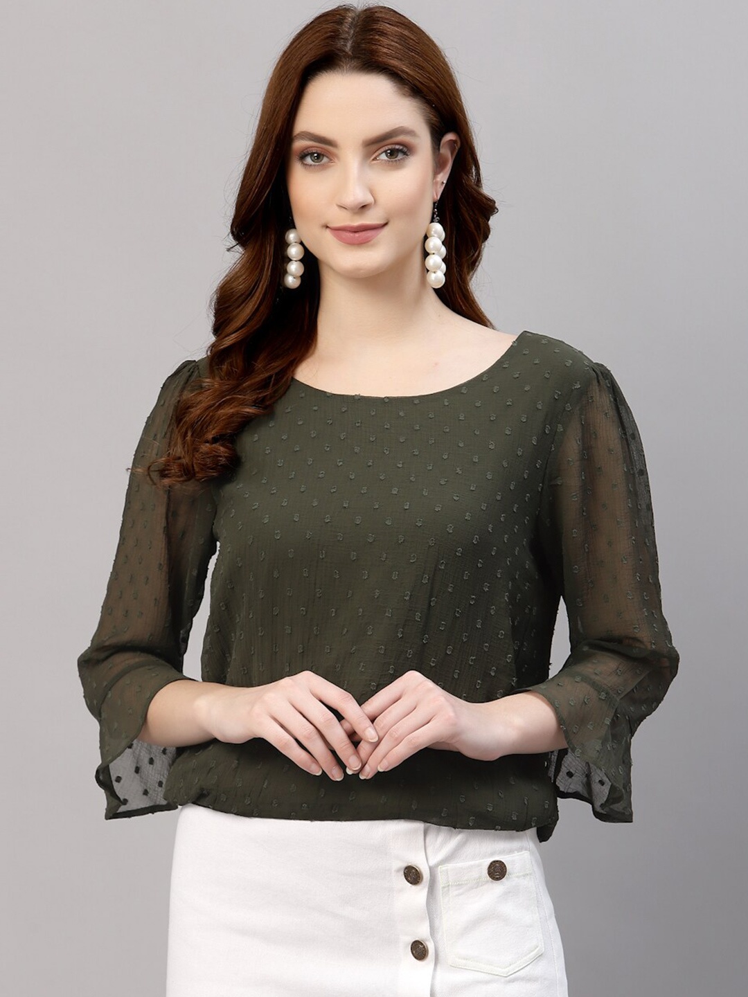 

NEUDIS Olive Green Chiffon Top